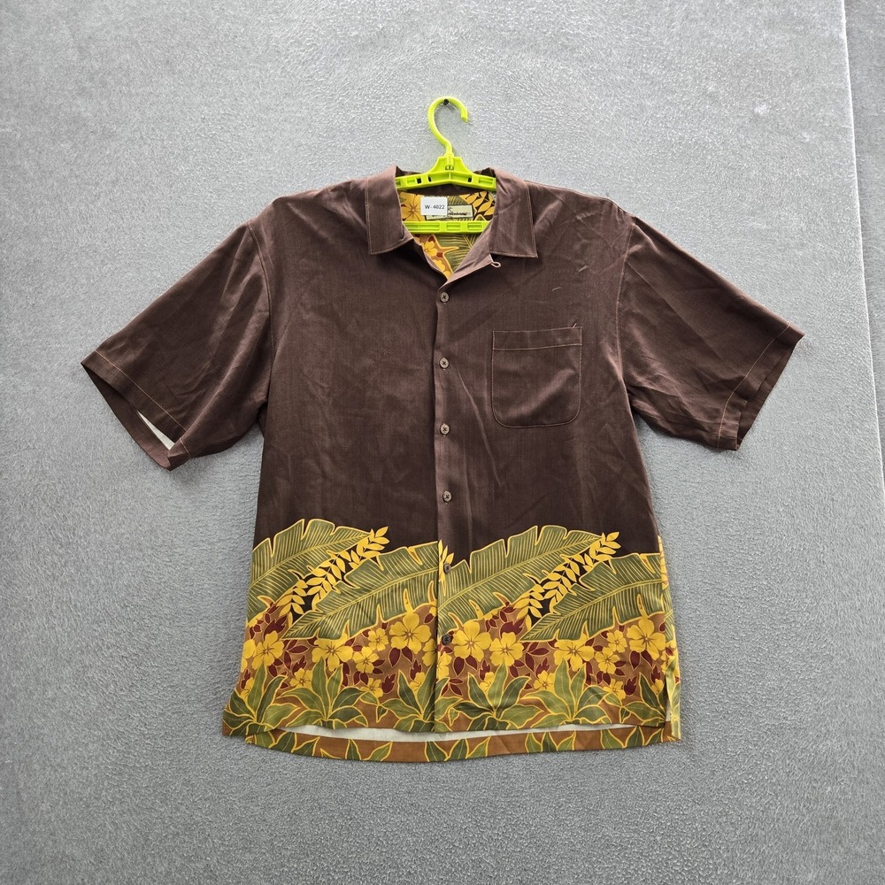 Tommy Bahama Men Button Up Shirt L Brown Silk Floral Hawaiian Shirt